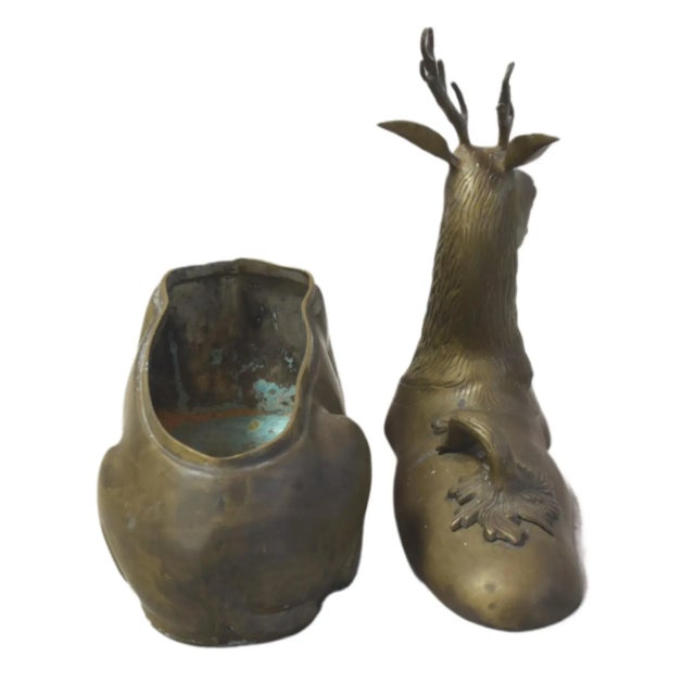 Metal Large Vintage Midcentry Brass Deer Box W/ Handle For Sale - Image 7 of 10
