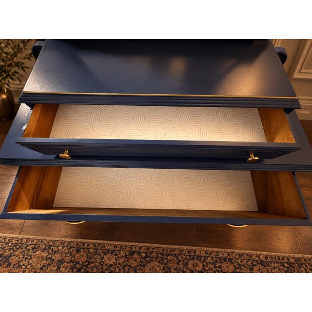 Vintage Gettysburg Furniture - Navy Blue Vanity With Mirror For Sale - Image 9 of 12