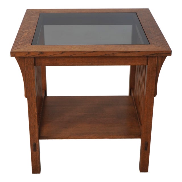 Stickley Mission Oak Glass Top Lamp End Table For Sale