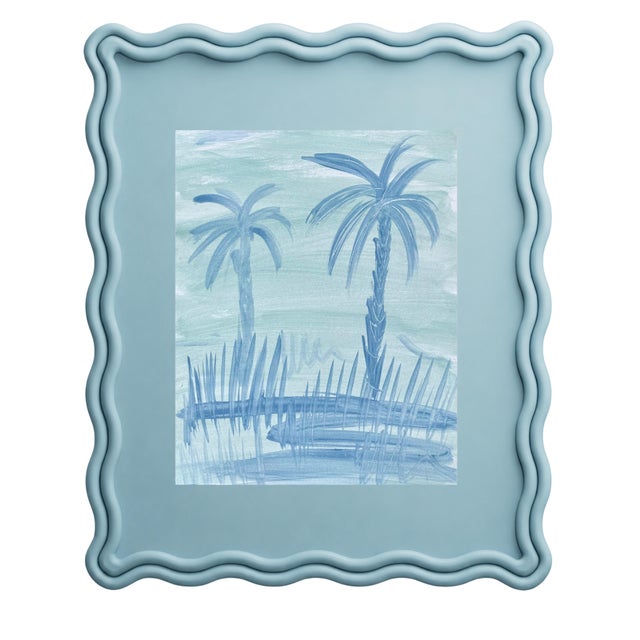 Abstract original palm tree painting in painted wavy frame with overall dimensions of approximately 12 1/2“ x 15 1/2“. By...