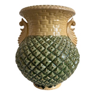 Mid-20th Century Large Green Yellow Majolica Pineapple Vase For Sale