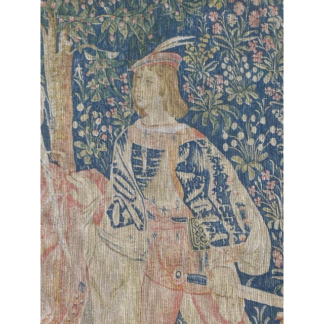 Blue Vintage French Hand-Printed Medieval Design Noble Amazon Tapestry, 1960s For Sale - Image 8 of 18