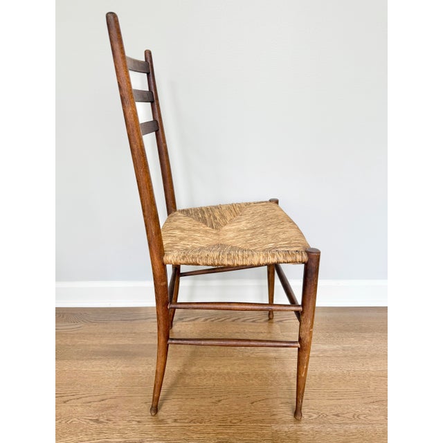 Textile Mid-Century Italian Modern Rush Seat Ladder-Back Chair in the Manner of Gio Ponti For Sale - Image 7 of 9
