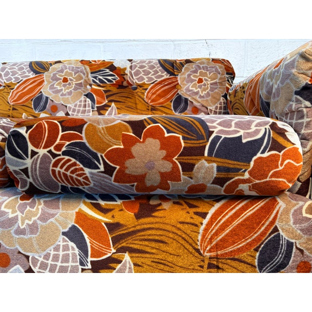 Chrome Mid-Century Modern Floral Upholstered Loveseat With Chrome Frame For Sale - Image 8 of 13