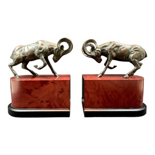 Late 20th Century Bronze Ram Bookends - a Pair For Sale