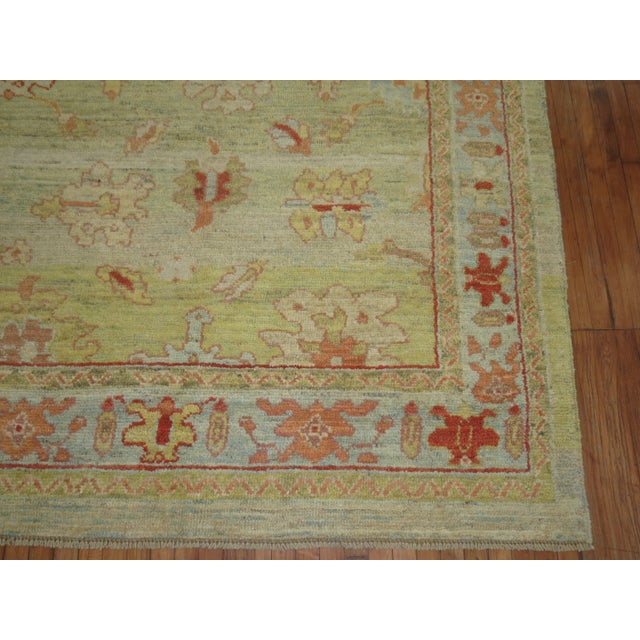 Textile Vintage Green Turkish Oushak Rug - 6'9" x 9' For Sale - Image 7 of 9