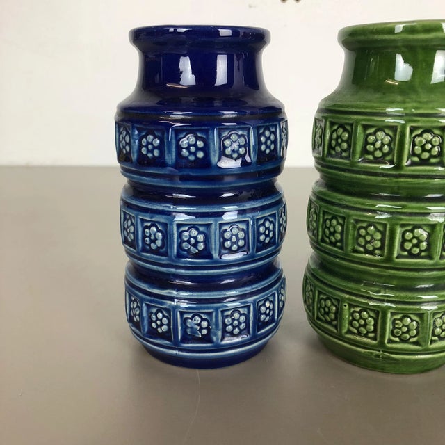 Multi-Color Pottery Fat Lava Vases from Scheurich, Germany, 1970s, Set of 3 For Sale - Image 4 of 18
