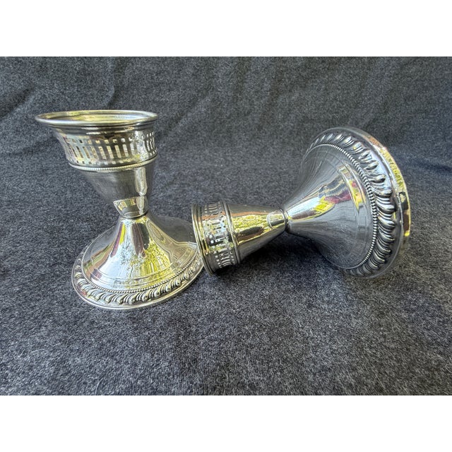 Vintage Sterling Silver Weighted Duchin Candlesticks a Pair For Sale - Image 4 of 16
