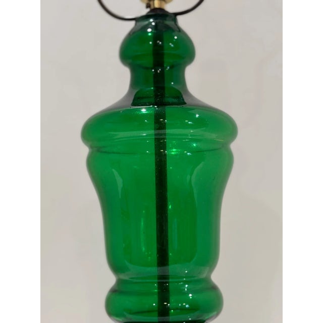 1940s Green Murano-Style Blown Glass Lamp Striking 1940s Murano-style blown glass table lamp. Featuring a rich emerald...