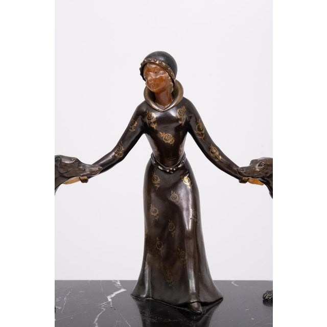 Art Deco Sculpture of Woman with Greyhounds, France, 1930s For Sale - Image 14 of 18