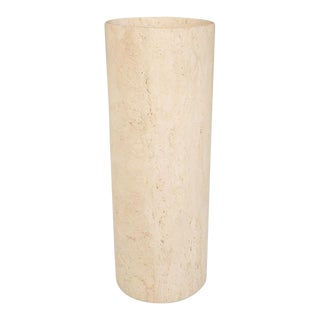 Travertine Marble Cylinder Floor Vase or Planter Pot For Sale