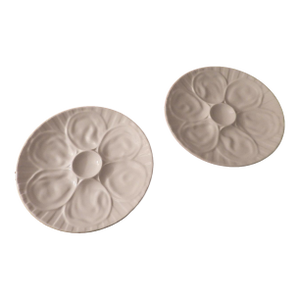 Vintage Pair of White Oyster Serving Plates Platters, Italian Blanc De Chine