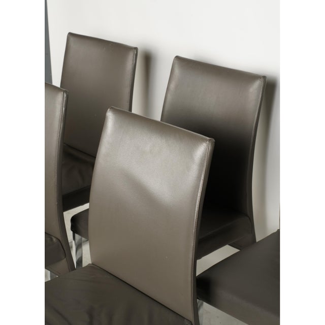 Gray Set of Six Modernist Dining Chairs Plush Leather Chrome Hydraulic Adjustable Backrests For Sale - Image 8 of 9