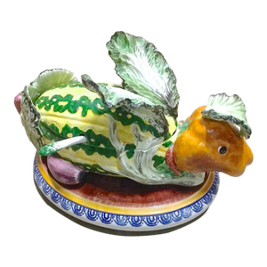 Vintage Majolica Vegetable & Fruit Rabbit Tureen