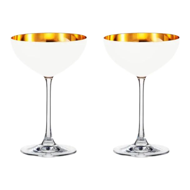 Nicolette Mayer Oro 24k Crystal Coupe Glass, White, Set of 2 Glasses in Gift Tube For Sale