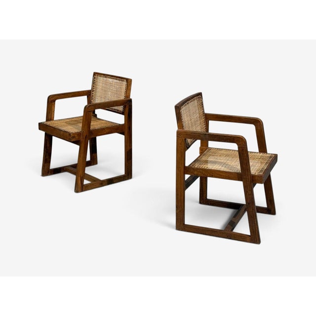 1960s Pierre Jeanneret, Six Dining Chairs, Teak, Cane, Chandigarh, India, 1960s For Sale - Image 5 of 16