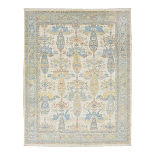 Transitional Aesthetic Modern Sultanabad Rug – Hand-Knotted Wool – Muted Ivory For Sale