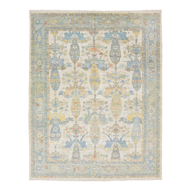 Transitional Aesthetic Modern Sultanabad Rug – Hand-Knotted Wool – Muted Ivory For Sale