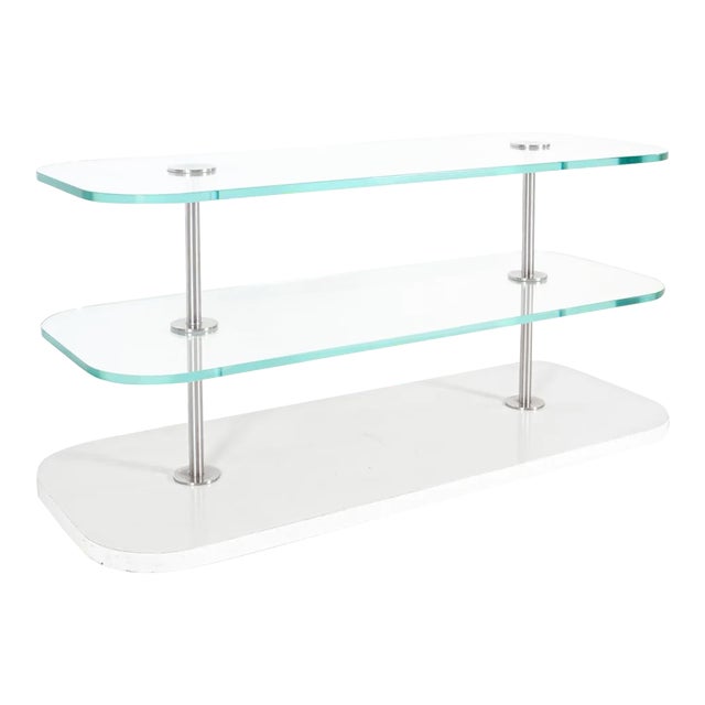Contemporary 3-Tier Laminate Stainless and Glass Display For Sale