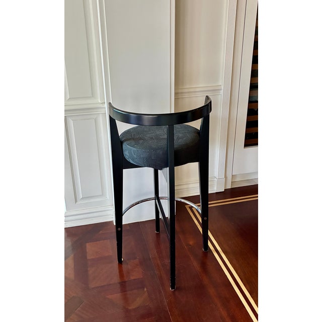 1990s Pace Collection Bar Stools — Set of 3 — Black Lacquer & Chrome For Sale - Image 5 of 12