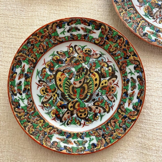 Early 20th Century Antique Thousand Butterflies Chinoiserie Porcelain Plates - Set of 6 For Sale - Image 5 of 8
