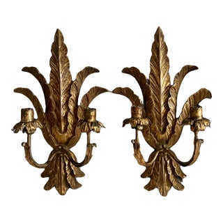Antique Italian Giltwood Wall Candelabra Sconces, (Woodward & Lothrop Dept. Store Washington D C) For Sale