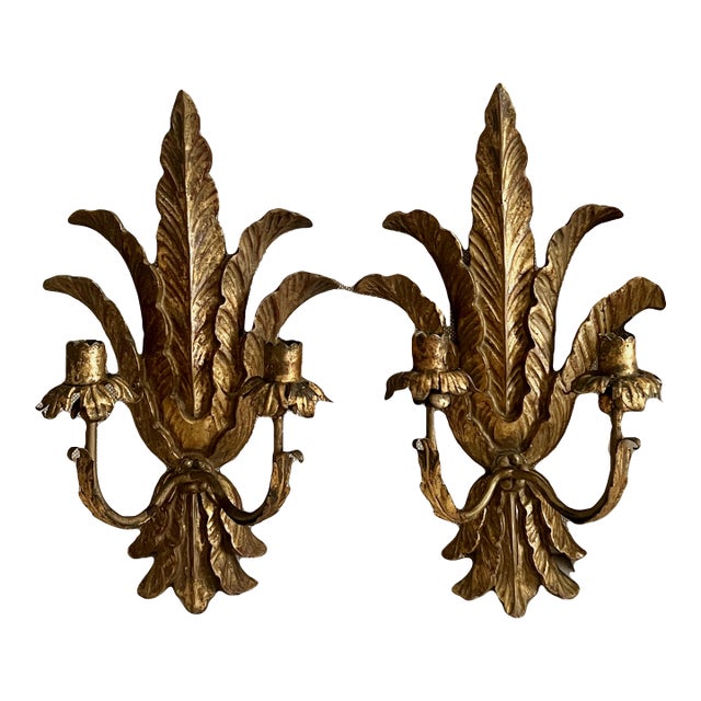 Antique Italian Giltwood Wall Candelabra Sconces, (Woodward & Lothrop Dept. Store Washington D C) For Sale