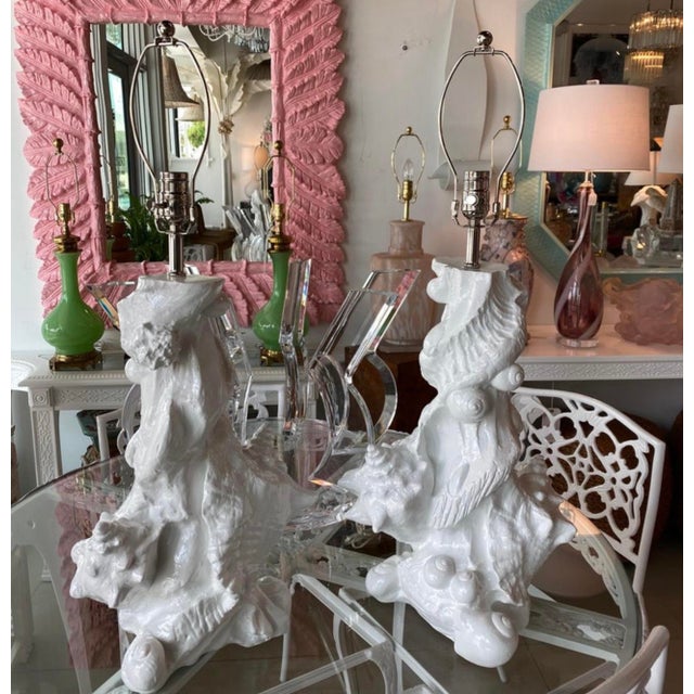 Vintage Pair of Plaster Seashell Shell Table Lamps by Sirmos Newly Restored For Sale - Image 11 of 12
