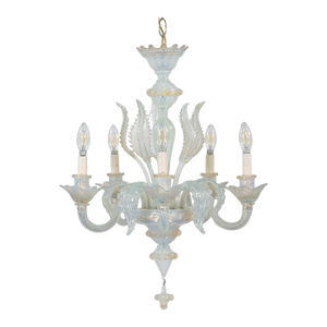 Vintage Baroque Style 5-Arm Gold Infused Opaline Murano Chandelier in the Manner of Giuseppe Briati