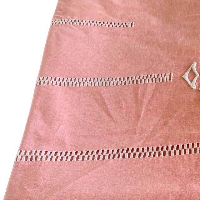 A wonderfully romantic piece of French domestic history, this large pink linen trousseau sheet embodies the elegance and...