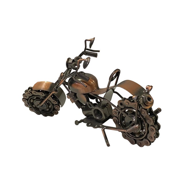Copper Bronze Color Metal Mechanic Motorcycle Display Art Figure For Sale In San Francisco - Image 6 of 7