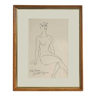“The Cross, Seated Figure” Abstract Nude Ink Drawing by Thomas King Baker For Sale