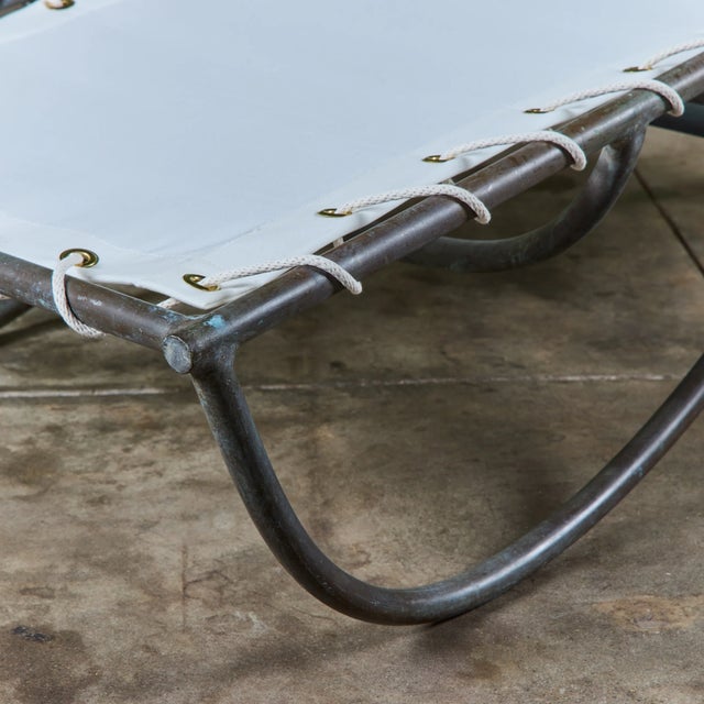 Early Walter Lamb Bronze & Canvas Patio Chaise Lounge For Sale - Image 13 of 18