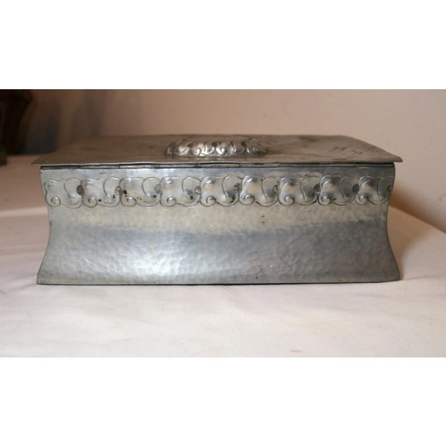 Rare Antique 1923 Hand Tooled Norwegian Pewter Wood Presentation Trophy Box For Sale - Image 11 of 12