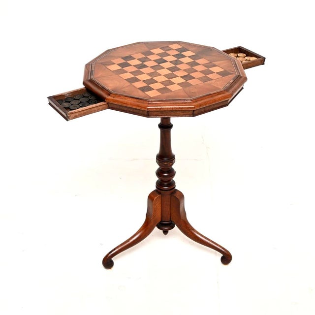 Antique Victorian Inlaid Walnut Chess Table, 1860 For Sale - Image 3 of 8