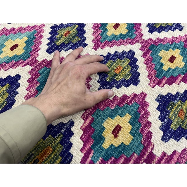 4'2" X 5'10" Multicolor Afghan Chobi Geometric Wool Flatweave Kilim Rug For Sale - Image 14 of 16