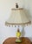 Handpainted colourful MacKenzir Childs Style table lamp with shade with beaded fringes. Toy cat figurine artisan made as...