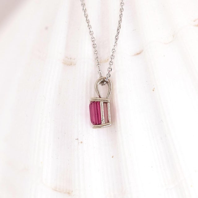Metal Red Ruby Pendant in Solid 14k Gold, Emerald Cut 6x4mm - Solitaire Pendant For Sale - Image 7 of 8