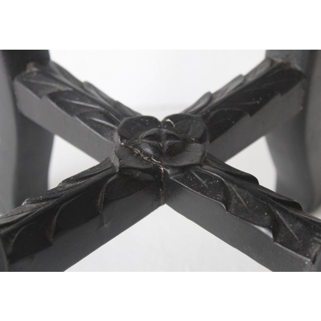 Wood Asian Carved Rosewood Style Wood Stool Plant Stand With Inset Marble Top Vintage Mid-Century For Sale - Image 7 of 17