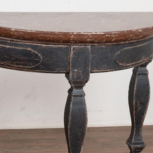 Black Pair Early 19th Century Swedish Baroque Stone Top Demilune Console Tables For Sale - Image 8 of 14