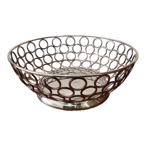 Mid 20th Century Vintage Modern Silver Plated Basket With Repeating Circle Motifs