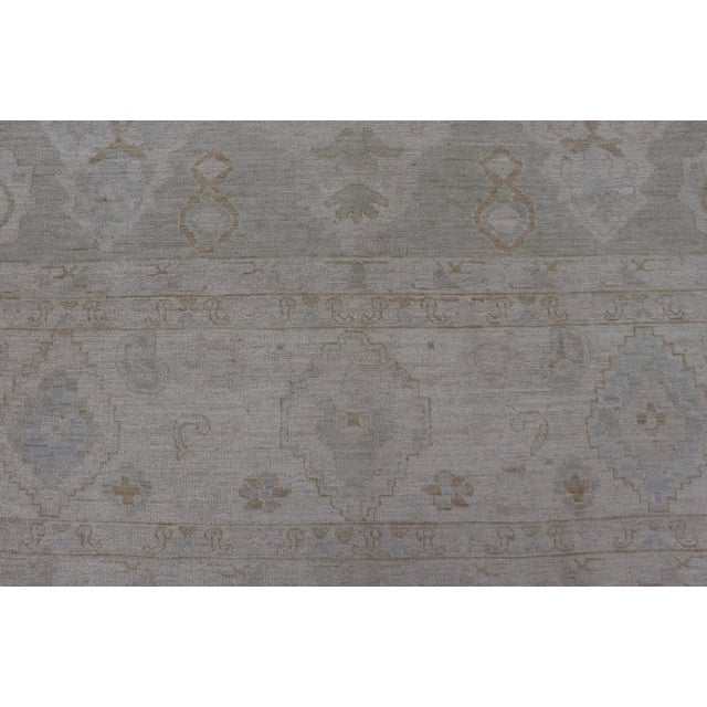 Textile Modern Oushak Rug With Warm Field and Light Blue and Green Accents 13'2 X 14'10 For Sale - Image 7 of 13