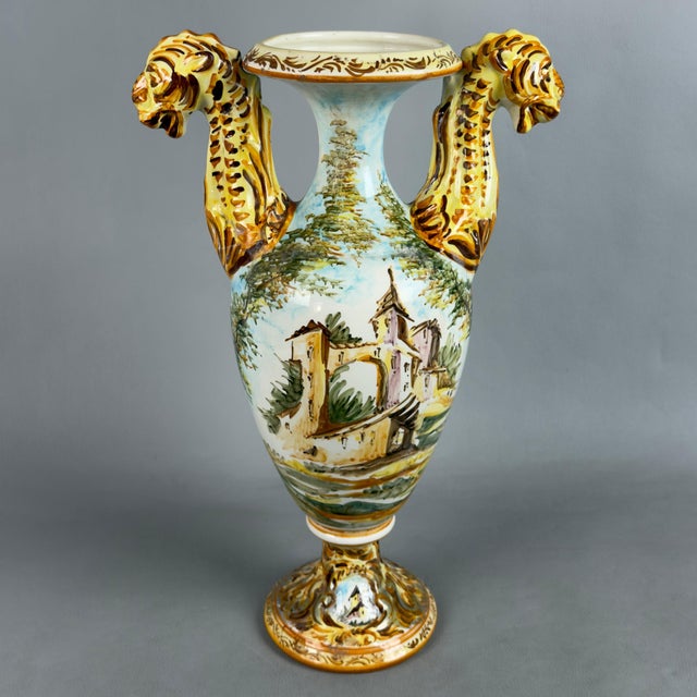 Large Vintage Albisola Vase with Majolica Feline Handles, 1960s For Sale - Image 3 of 11