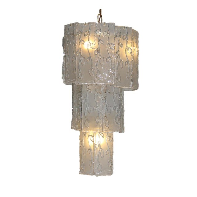 Metal Vintage Italian Glass and Brass Chandelier, 1960 For Sale - Image 7 of 7