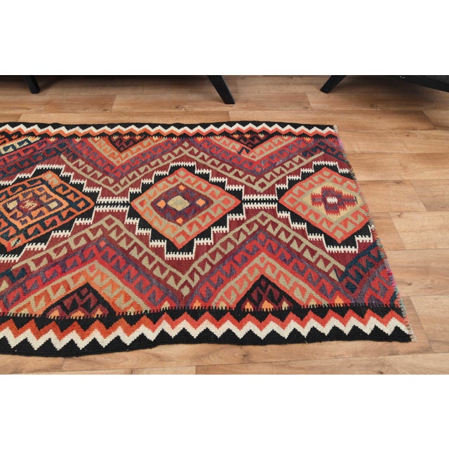 Red 1970s Vintage Turkish Handmade Wool Cotton Red Runner Rug For Sale - Image 8 of 11