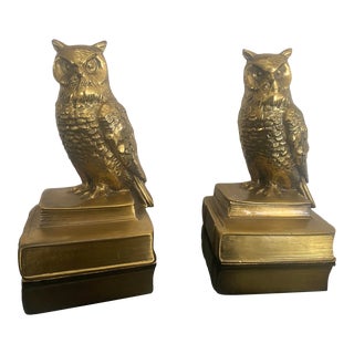 Vintage Brass Owl Bookends- a Pair For Sale