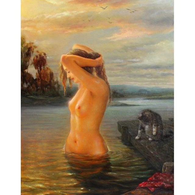 Igor Maikov, Swimming at Sunset, Nude, 2005, Oil on Canvas, in Good conditions. Designed from 2000 This piece has an...