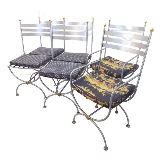 Vintage French Polished Steel Dining Chairs - Set 6 For Sale