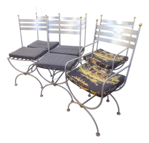 Vintage French Polished Steel Dining Chairs - Set 6