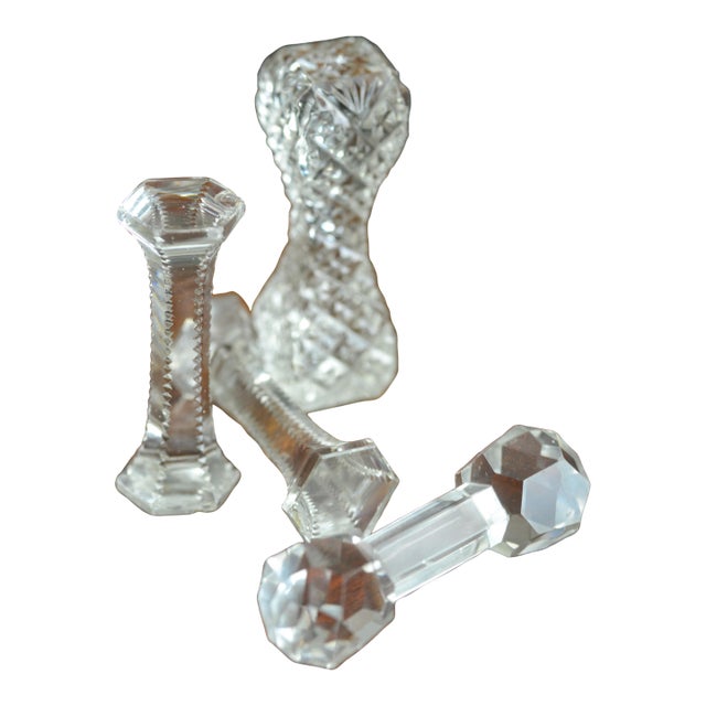 1930s Barbell Cut Crystal Knife Rest Serving Soon Rest Tableware Place Setting - Set of 4 For Sale
